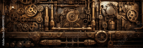 Steampunk panorama with intricate mechanics