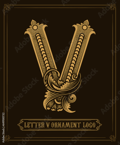 Vintage ornament logo letter v - Vector Logo