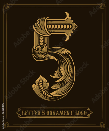 Vintage ornament logo number 5 - Vector Logo
