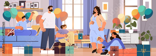 room decorated with colorful balloons for party female friends celebrating baby shower event pregnancy motherhood expectation concept