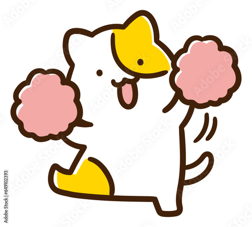 ポンポンを両手に応援をするかわいいねこのキャラクターのデフォルメイラスト