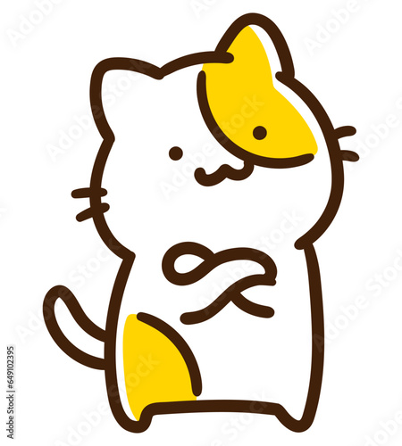 腕を組んで仁王立ちするかわいいねこのキャラクターのデフォルメイラスト