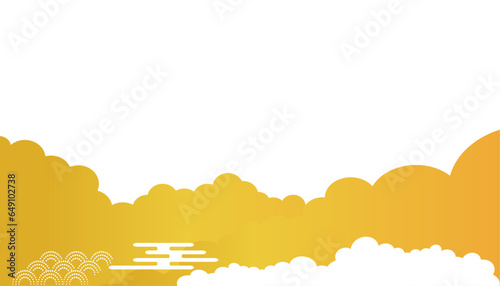 和風イメージの金色の雲と空の風景イラスト　グラデーション　雲　青海波	