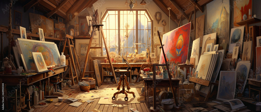Artist painting studio