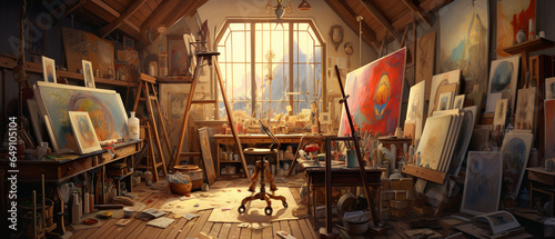 Artist painting studio