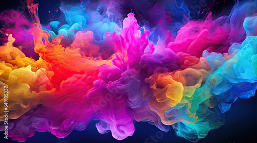 Clubs of multicolored neon smoke, ink. An explosion, a burst of holi paint. Abstract psychedelic pastel light background. 3D rendering. AI generated. Clubs of multicolored neon smoke, ink. An explosio © Ziyan Yang