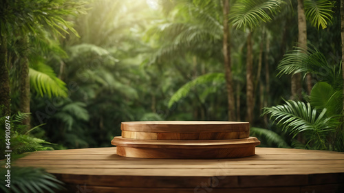 3D render nature product display podium with forest background
