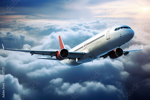 Passenger plane in the clouds. Generative AI