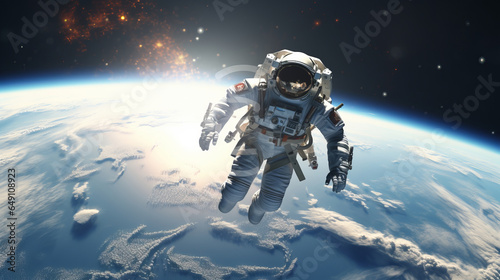 An astronaut in outer space. 
