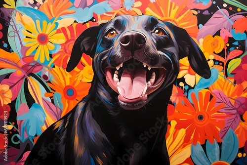 A vibrant Pop Art depiction of a playful dog 