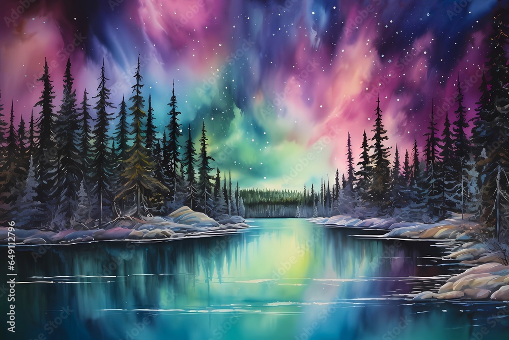 Northern Lights Reflecting on a Calm Lake