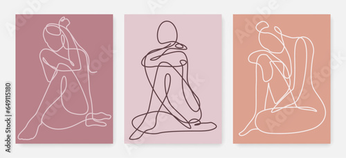 Abstract Woman Body Line Art Drawing Set. Nude Woman One Line Illustration for Wall Decor, Prints, Social Media. Female Figure Minimalist Modern Drawing. Vector EPS 10 