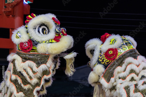 Lion dance performance show During Chinese new year festival at Kota Kinabalu City, Sabah, Malaysia during at night