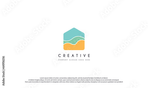 Ocean wave with sunset or sunrise logo design vector illustration.