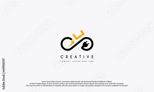 Electric bike with bolt logo design vector illustration.