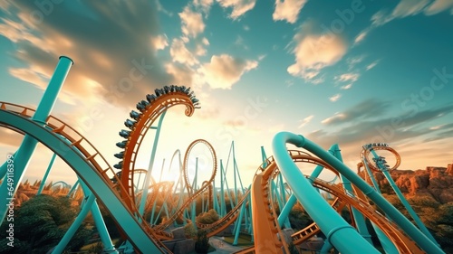 Roller coaster on the high with sky background. photo