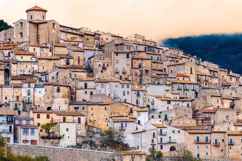 Castel del Monte village in Abruzzo Gran Sasso National Park - Italy - obrazy, fototapety, plakaty 