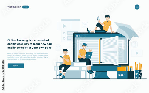 Online education concept.Online learning with platform and resources.Vector illustration.

