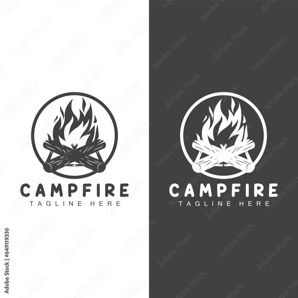 Bonfire Logo, Wood Burning And Fire Design, Camping Adventure Vintage