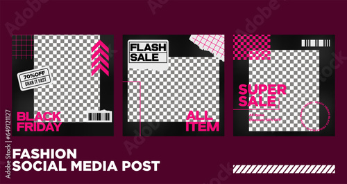 Black friday fashion social media post template with streetwear style. Set of vector social media template for online business.