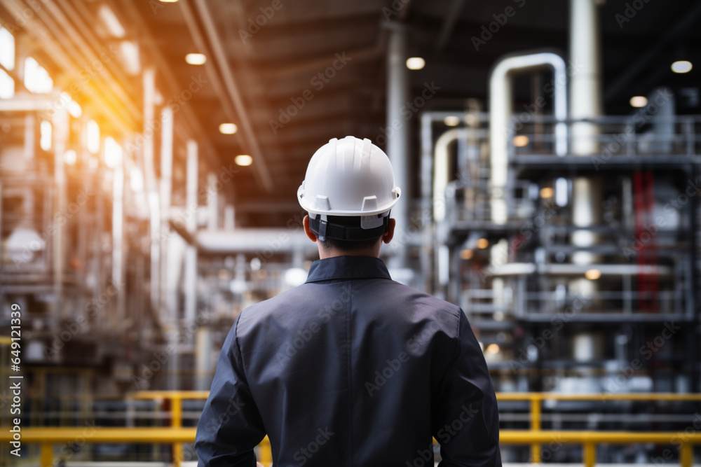 Engineer wearing hardhat at industrial facility Engineer wearing hardhat at industrial facility