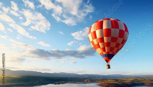 Colorful hot air balloons in the clear sky. Generative AI