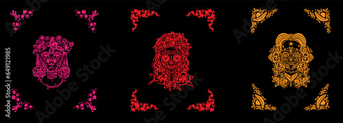 Day of the Dead woman with sugar skull face. Collection silhouette icons