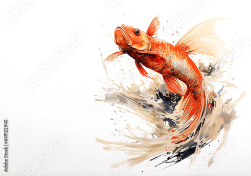 Watercolor painting of carp fish on white background. Pet. Animals. Illustration, Generative AI.
