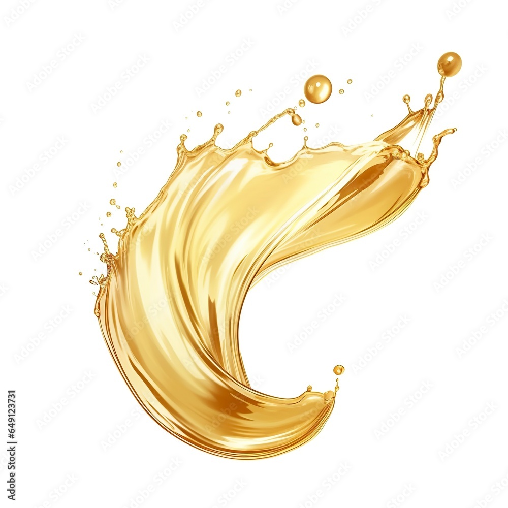 Fototapeta premium Golden Oil or Cosmetic essence splash isolated on white background, 3d illustration.