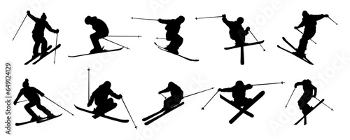 Vector set Silhouette of a skier in winter. Ski silhouette isolated vector design 