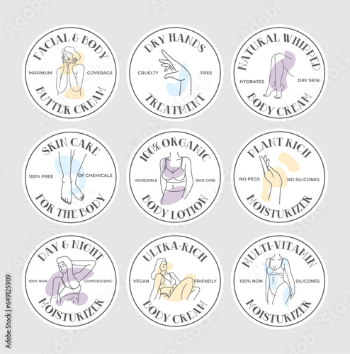 Round label set for body cream package design