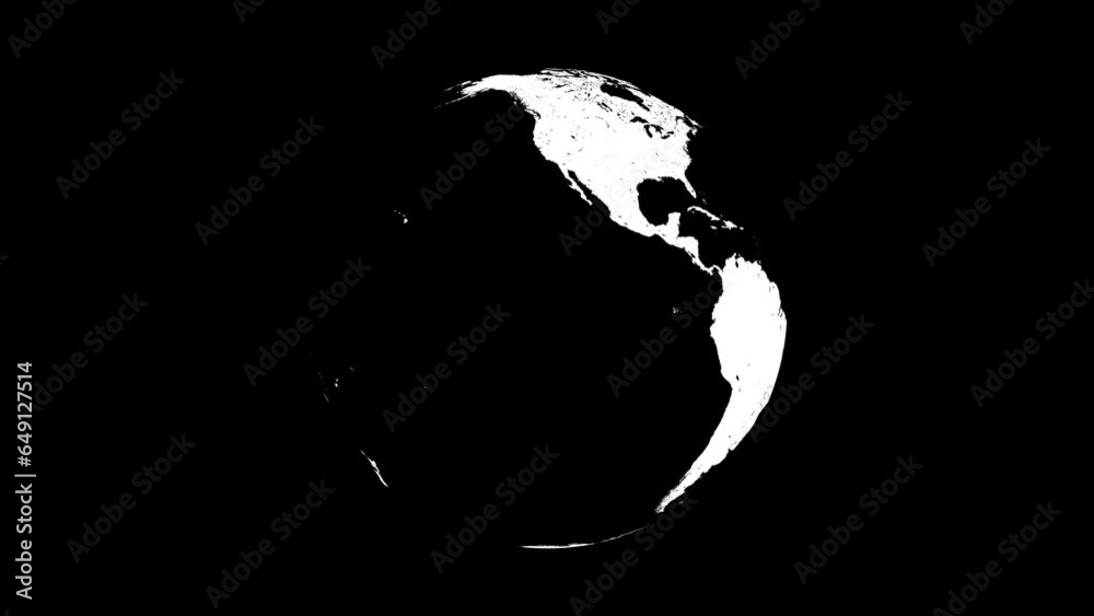 World globe rotate animate, black and white footage video clip.