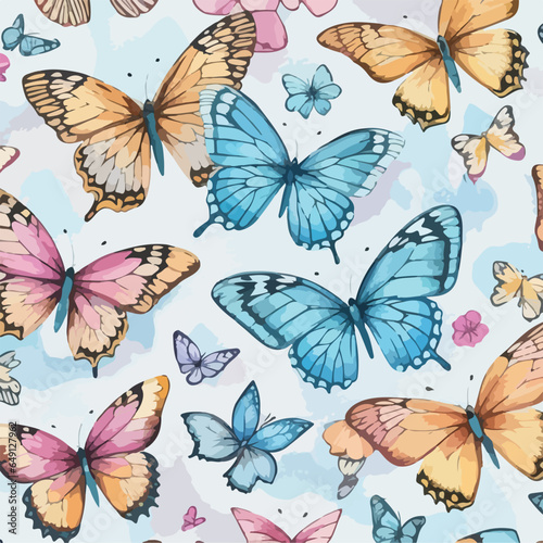 Seamless Pattern of Butterflies. Wings and Petals