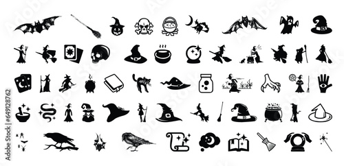 Set of silhouettes of Halloween on a white background Vector illustration.
