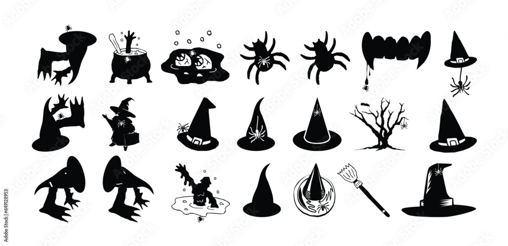 Set of silhouettes of Halloween on a white background vector illustration. Set of silhouettes of Halloween on a white background vector illustration.