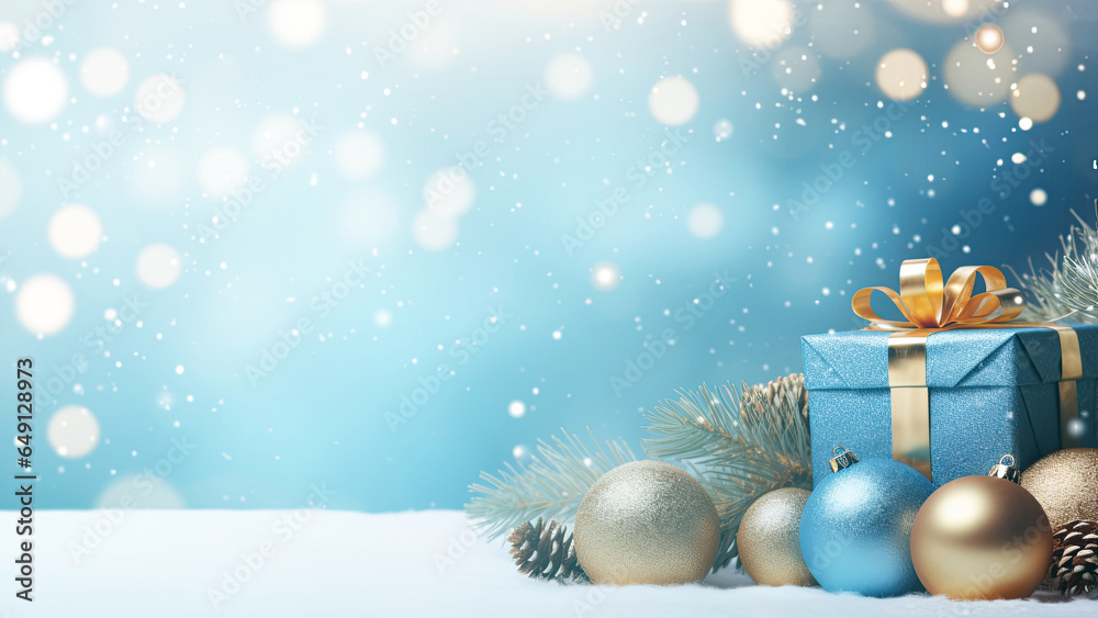 Christmas background with christmas baubles, gifts decoration - Xmas theme