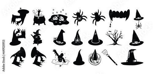 Set of silhouettes of Halloween on a white background vector illustration.