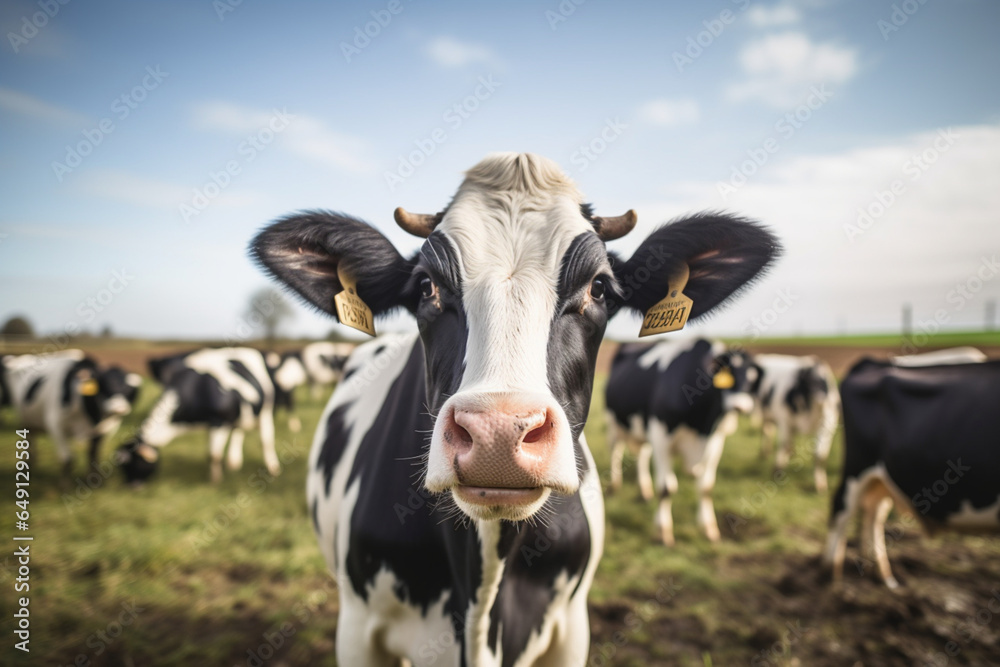 Curious cow looking to the camera at cattle farm