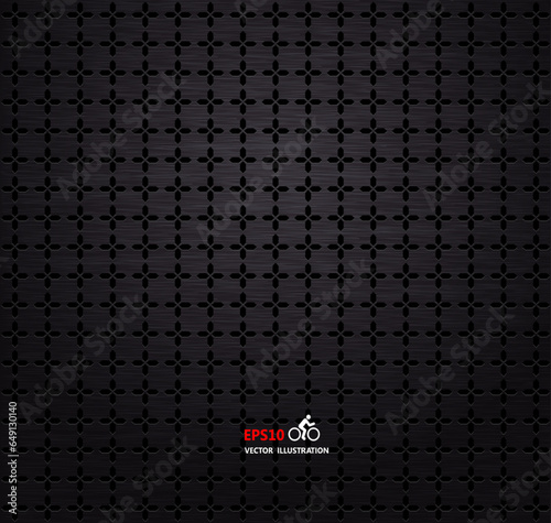 Dark black geometric grid background .Modern dark abstract vector texture.Perforated sheet metal.