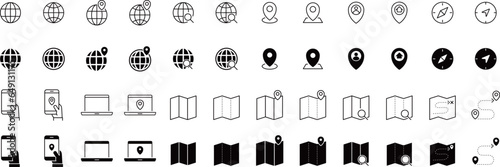 地図に関するアイコンのセット