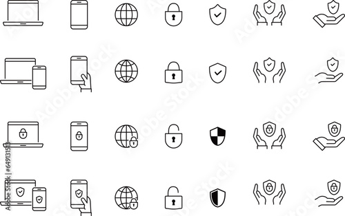 線画のセキュリティ関係のアイコンセット