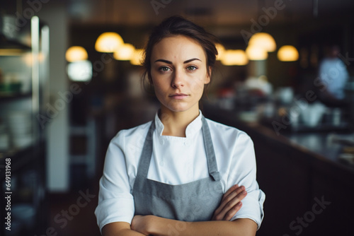 Cropped portrait of a chef standing with her arms folded in the kitchen