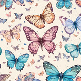 Seamless Pattern of Butterflies. Botanical Butterfly Parade