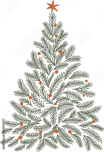 Christmas fir tree festive element clipart isolated, winter holidays