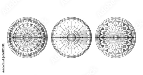 Three Glass church Catholic black and white windows.