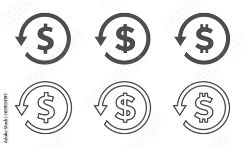 Chargeback vector flat icons. Return money vector signs set