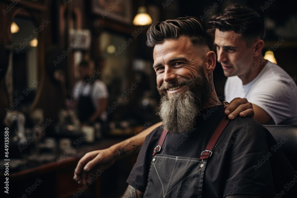 Obraz premium Barber serving customers of his customers