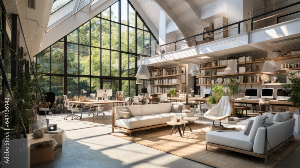 Luxurious workspace office decorated with industrial loft style, modern interior design. Luxurious workspace office decorated with industrial loft style, modern interior design.