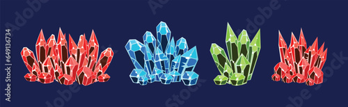 Crystal Gems and Minerals with Shiny Facet Vector Set
