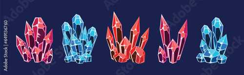 Crystal Gems and Minerals with Shiny Facet Vector Set